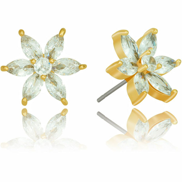 Gold Plated Cubic Zirconia Daylily Flower Earrings