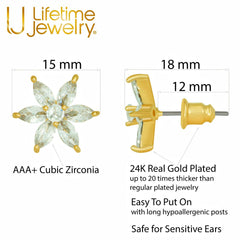 Gold Plated Cubic Zirconia Daylily Flower Earrings