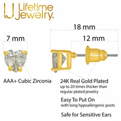 Gold Plated Cubic Zirconia Heart Stud Earrings