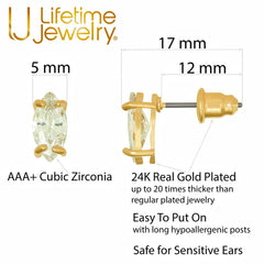 Gold Plated Cubic Zirconia Marquise Stud Earrings