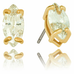 Gold Plated Cubic Zirconia Marquise Stud Earrings