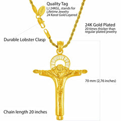 Gold Plated Jesus Pendant Necklace with Halo
