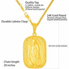 Gold Plated Our Lady of Guadalupe Pendant with Necklace