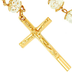 Gold Plated Rosary Necklace, Crystal Prayer Beads