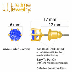 Gold Plated Cubic Zirconia Circle Birthstone Stud Earrings