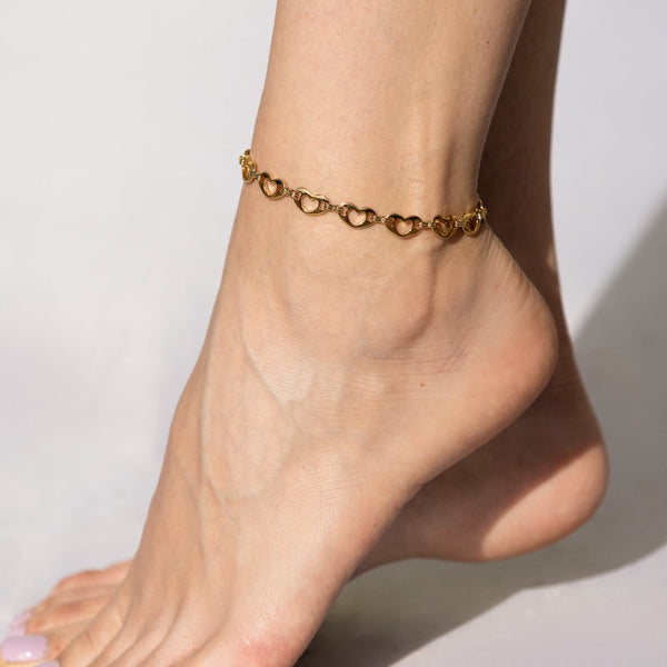 Gold Plated Flat Heart Link Anklet