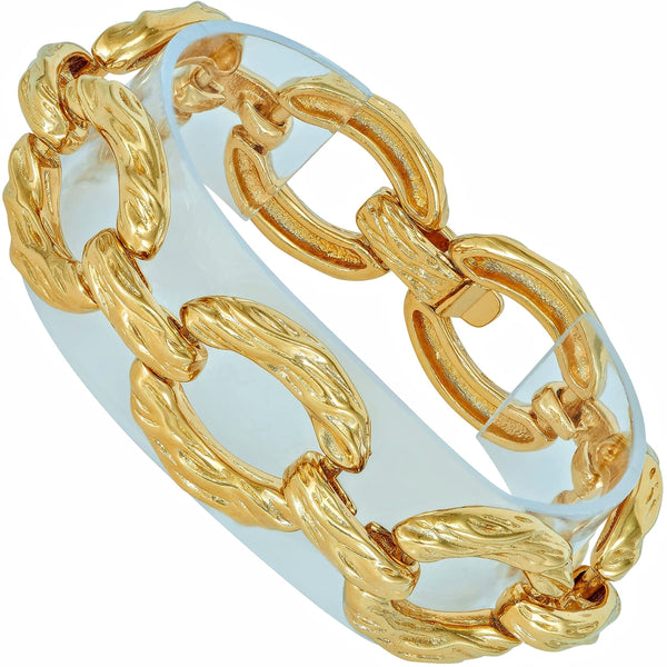 Gold Plated Grooved O-Link Bracelet