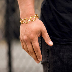 Gold Plated Grooved O-Link Bracelet