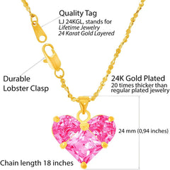 Gold Plated Pink Cubic Zirconia Heart Necklace