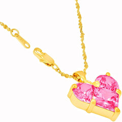 Gold Plated Pink Cubic Zirconia Heart Necklace
