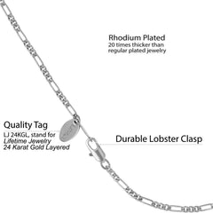 2.5mm Figaro Chain Anklet, Rhodium