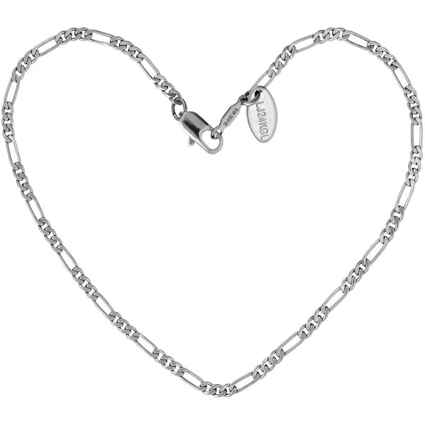 2.5mm Figaro Chain Anklet, Rhodium (white gold look)