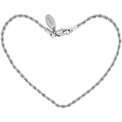 2mm Rope Chain Anklet, Rhodium (white gold look)