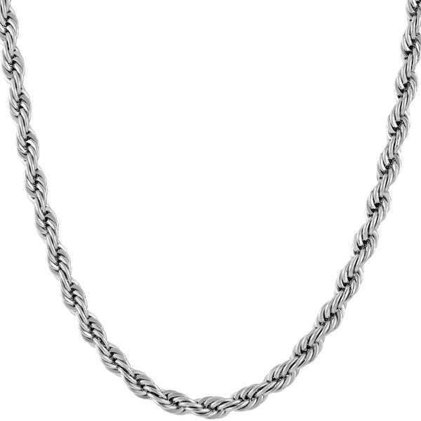 White Gold Plated 5mm Rope Chain Necklace (Rhodium)