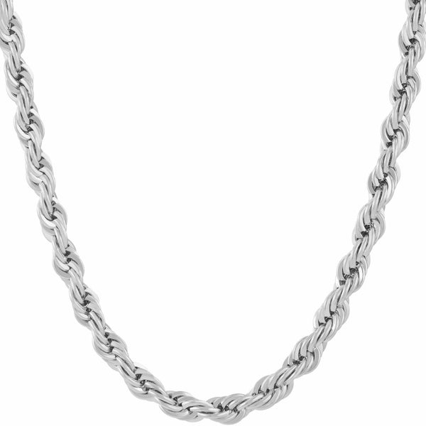 White Gold Plated 6mm Rope Chain Necklace  (Rhodium)