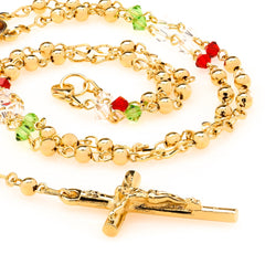 Gold Plated Rosary Necklace, Colorful Crystal Prayer Beads