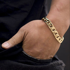 Gold plated 11mm Gold Cuban Link Bracelet Flat