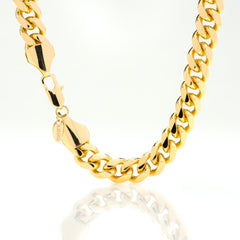 Gold Plated 11mm Gold Cuban Link Chain with quality tag and durable lobster clasp