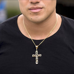 Man wearing Gold Plated Large Filigree Cross