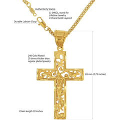 Gold Plated Large Filigree Cross with quality tag and durable lobster clasp