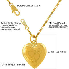 Gold Plated Heart Locket Necklace, Double Heart Style with quality tag and durable lobster clasp