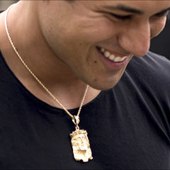 Man wearing Gold Plated Jesus Pendant - Face of Christ