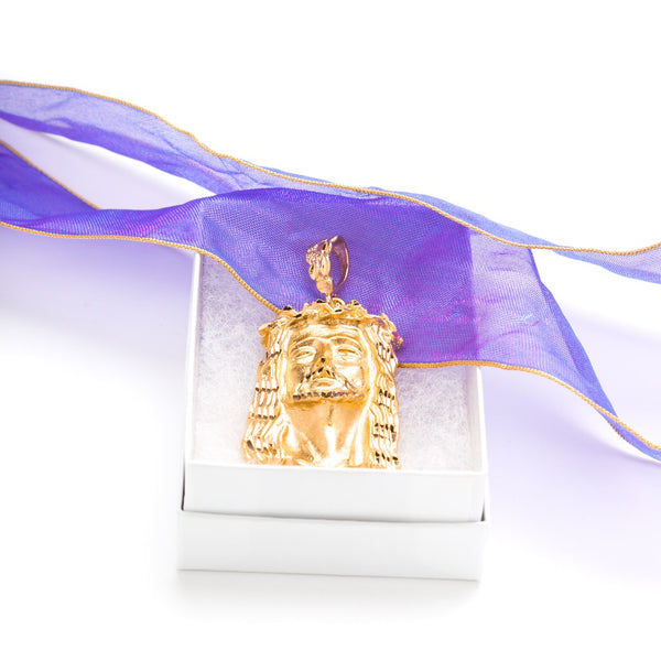Gold Plated Jesus Pendant - Face of Christ in a box