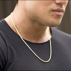 Gold Plated 3mm Rope Chain worn by a guy in black as his necklace