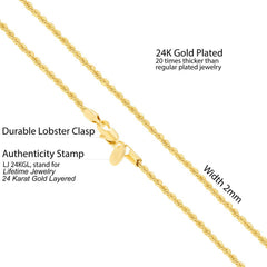 Gold Plated 2mm Rope Chain with a quality tag and durable lobster clasp