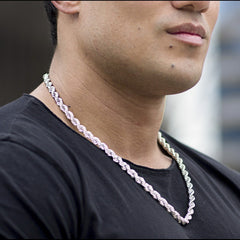 7mm Rope Chain Rhodium (White Gold) worn by a man as his necklace